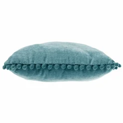ATMOSPHERA Coussin carré (40 x 40 cm) Pompons Bleu canard Online