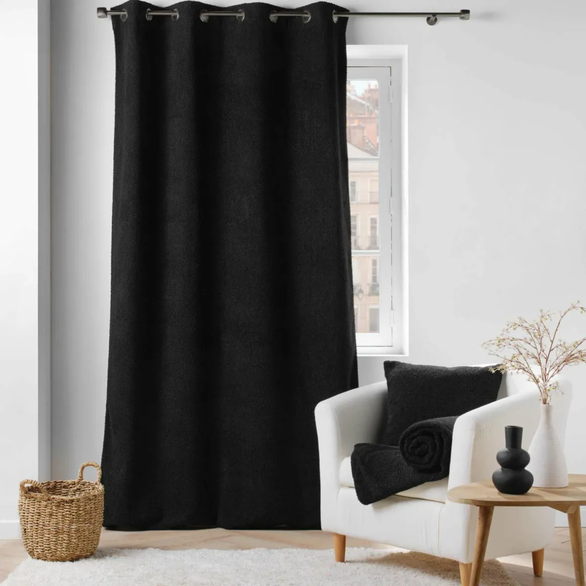 DOUCEUR D'INTERIEUR Coussin carré bouclette (45 x 45 cm) Wooly Noir Sale