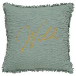 Atmosphera, cru017dateur d'intu017drieur Coussin carré brodé (45 x 45 cm) Wild Vert céladon
