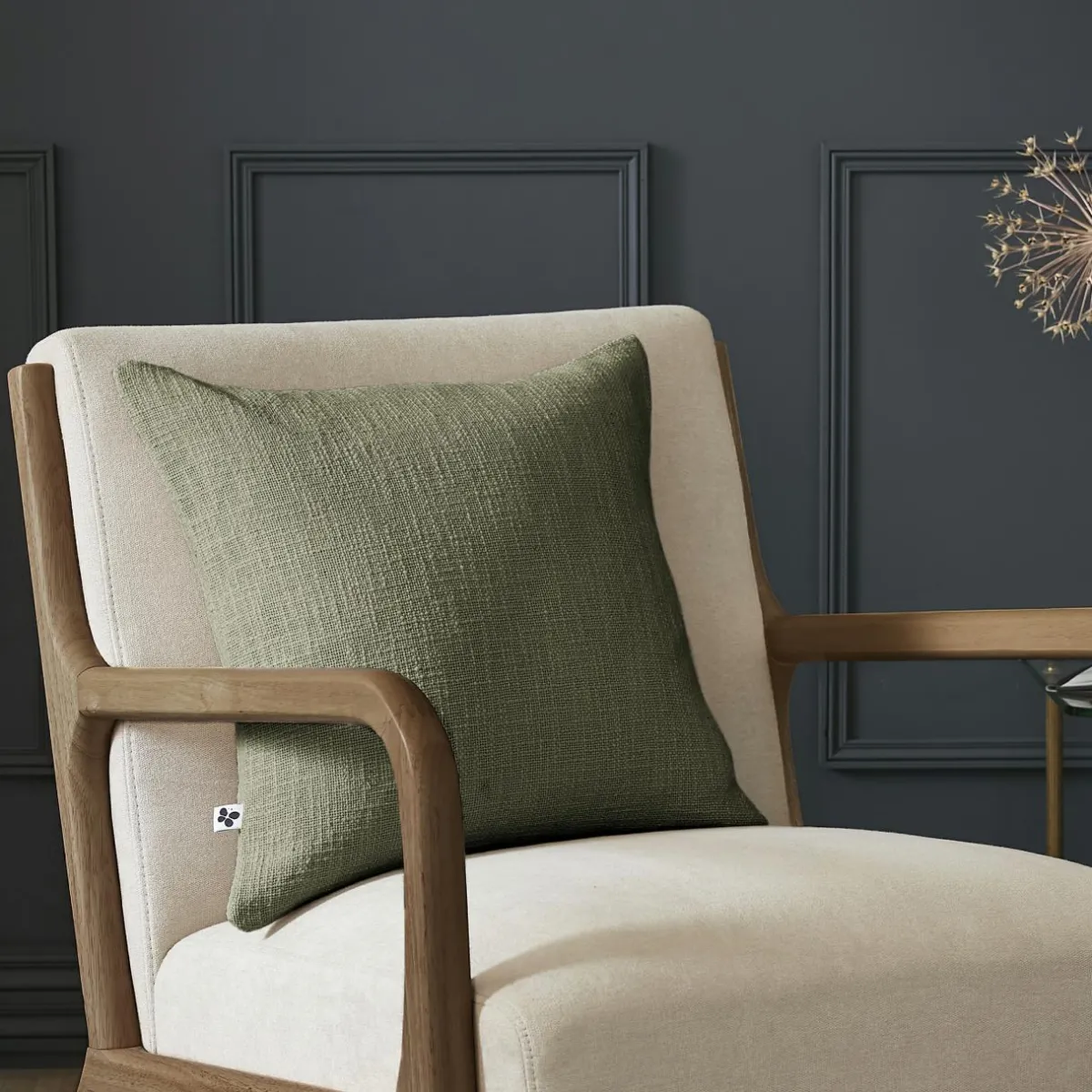 L'EFFET PAPILLON Coussin carré coton (45 x 45 cm) Sixtine Vert romarin