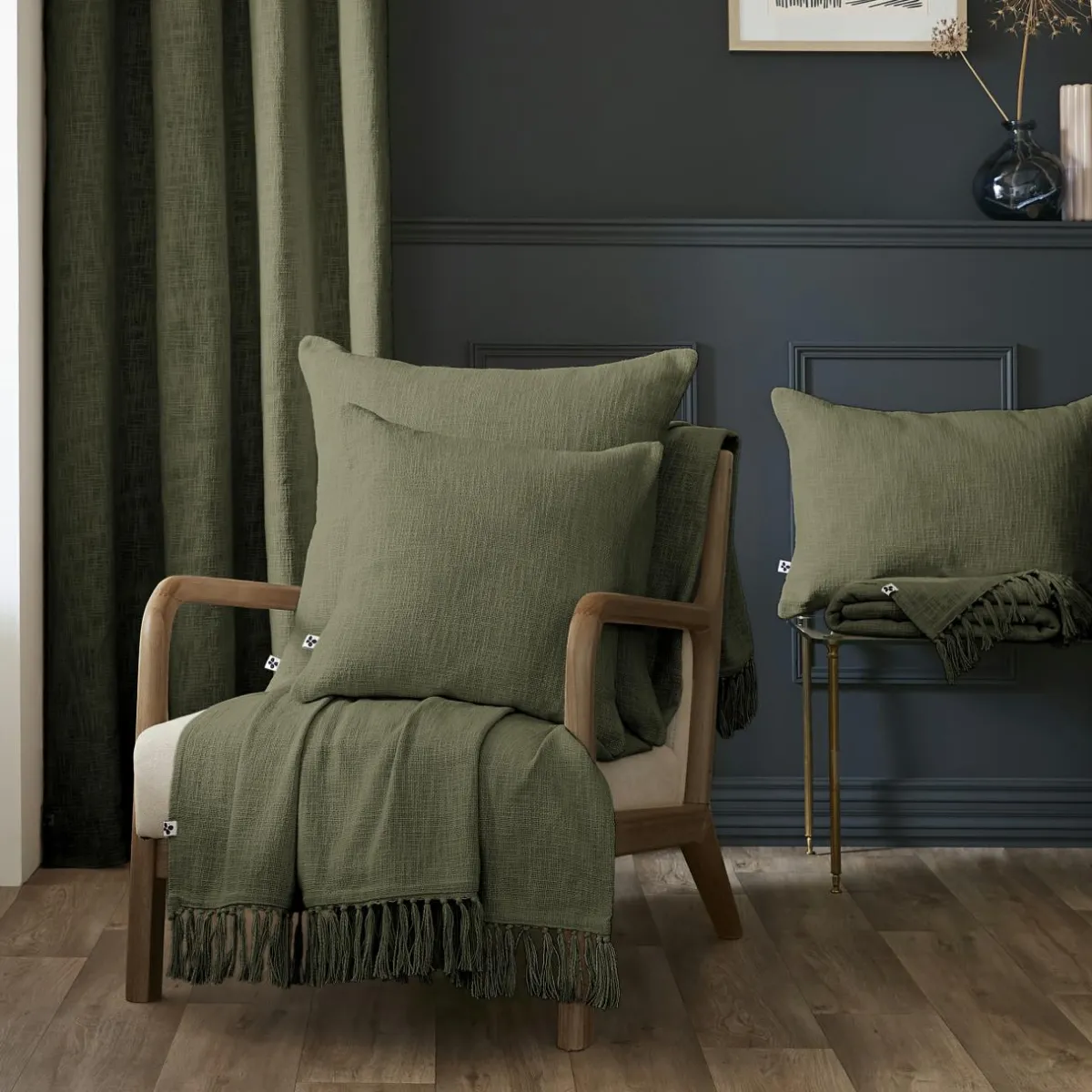L'EFFET PAPILLON Coussin carré coton (45 x 45 cm) Sixtine Vert romarin