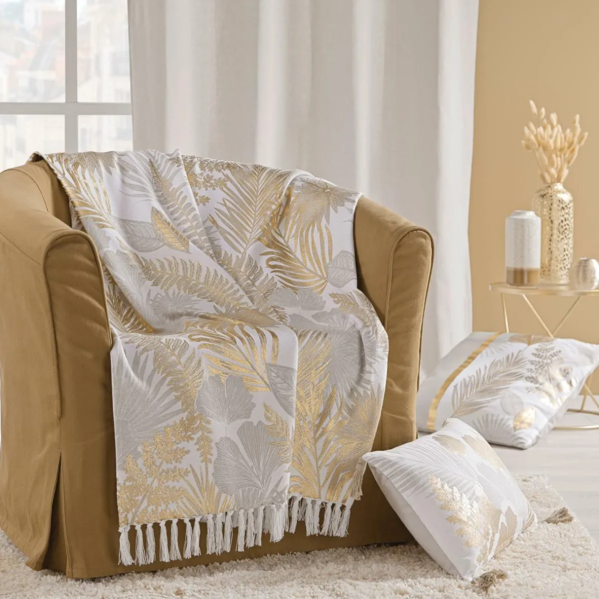 douceur d'intu017drieur Coussin carré coton (50 x 50 cm) Melisse Or Discount