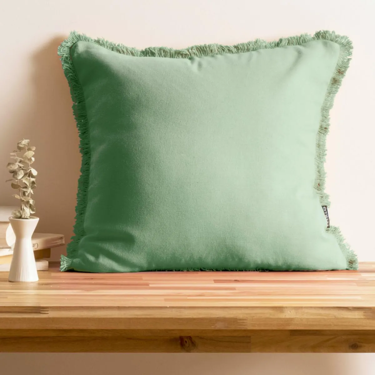 EMINZA Coussin carré coton (45 x 45 cm) Pixel franges Vert menthe New