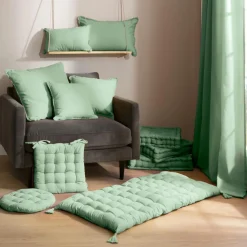EMINZA Coussin carré coton (45 x 45 cm) Pixel franges Vert menthe New