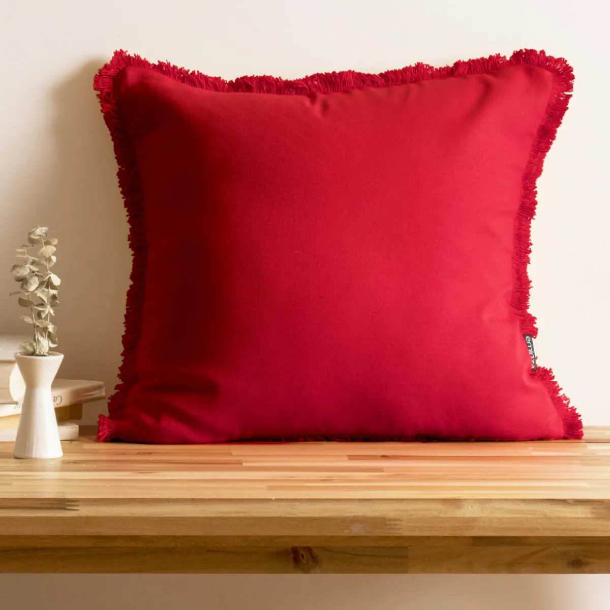 EMINZA Coussin carré coton (45 x 45 cm) Pixel franges Rouge Hot