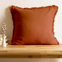 EMINZA Coussin carré coton (45 x 45 cm) Pixel franges Terracotta Outlet