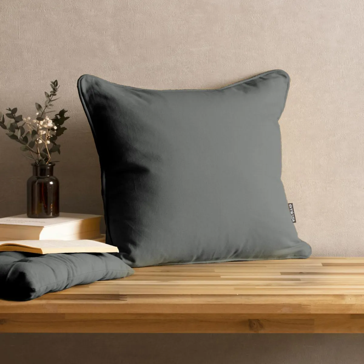 EMINZA Coussin carré coton (40 x 40 cm) Pixel Gris Anthracite New