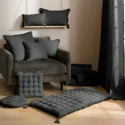 EMINZA Coussin carré coton (40 x 40 cm) Pixel Gris Anthracite New