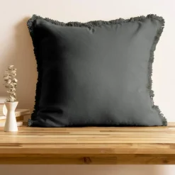 EMINZA Coussin carré coton (45 x 45 cm) Pixel franges Gris Anthracite Hot