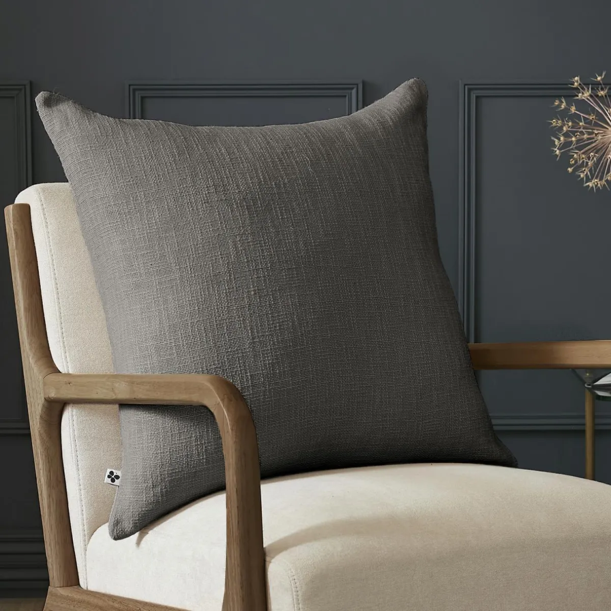 L'EFFET PAPILLON Coussin carré coton (60 x 60 cm) Sixtine Gris ardoise Gris foncé Online