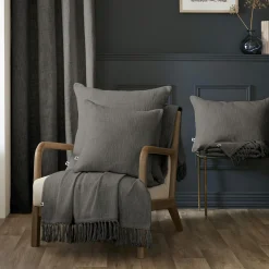 L'EFFET PAPILLON Coussin carré coton (60 x 60 cm) Sixtine Gris ardoise Gris foncé Online