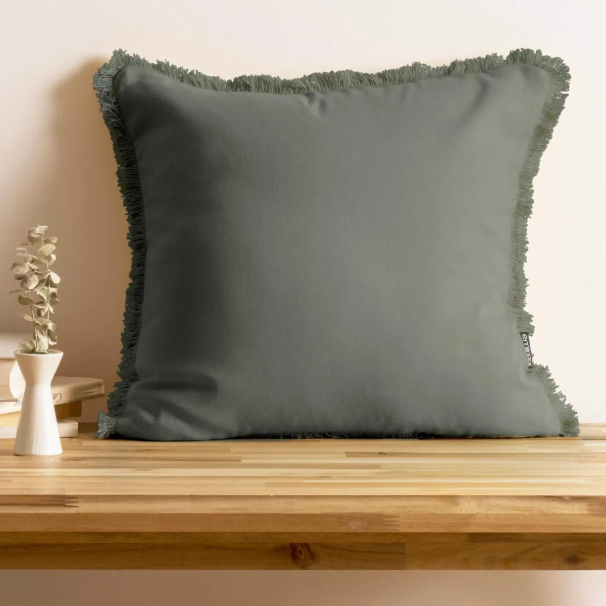 EMINZA Coussin carré coton (45 x 45 cm) Pixel franges Vert kaki