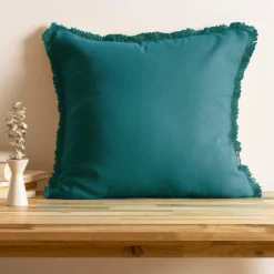 EMINZA Coussin carré coton (45 x 45 cm) Pixel franges Bleu canard Discount