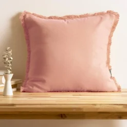 EMINZA Coussin carré coton (45 x 45 cm) Pixel franges Rose Pêche Best