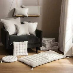 EMINZA Coussin carré coton (45 x 45 cm) Pixel franges Beige Sale