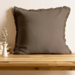 EMINZA Coussin carré coton (45 x 45 cm) Pixel franges Taupe Discount