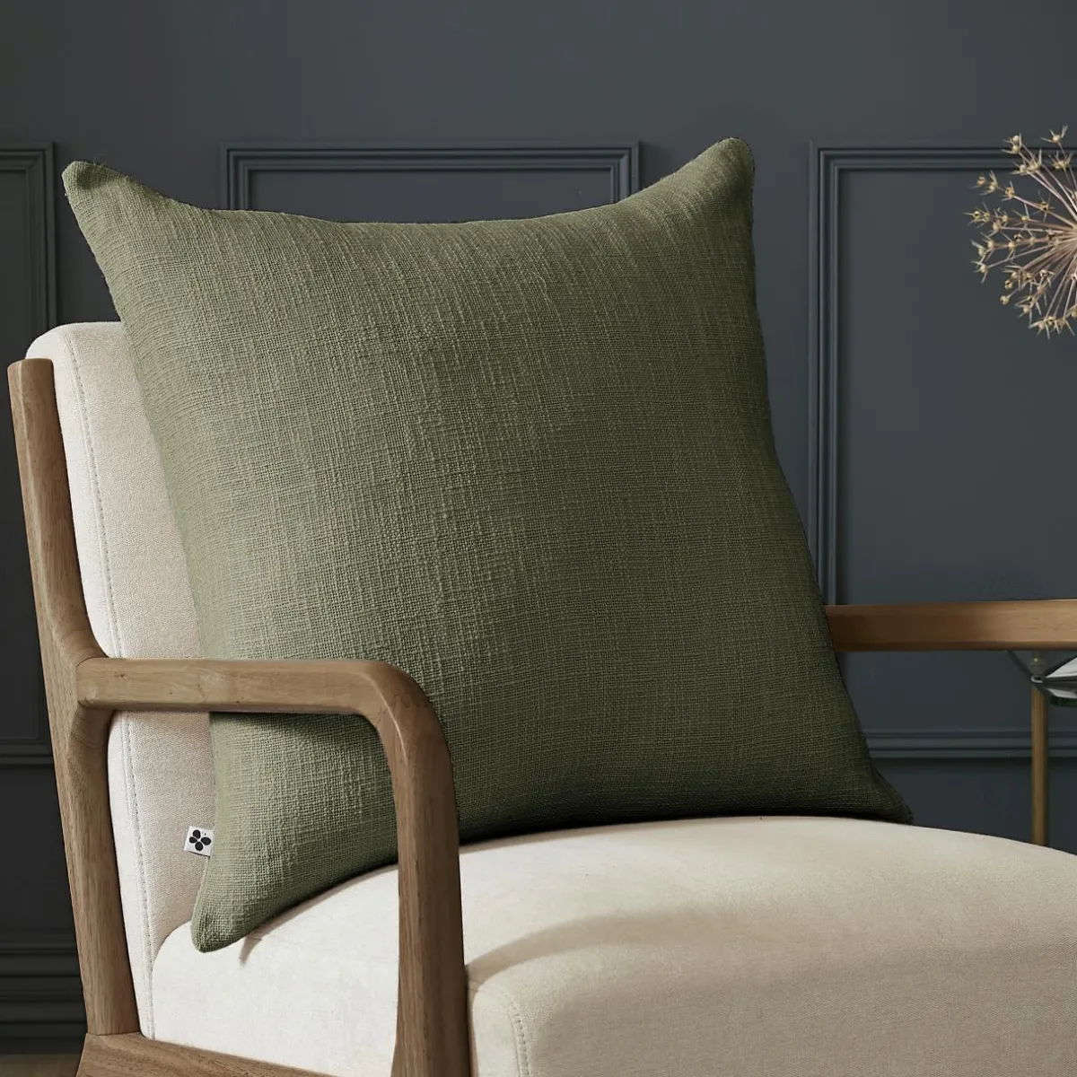 L'EFFET PAPILLON Coussin carré coton (60 x 60 cm) Sixtine Vert romarin Outlet