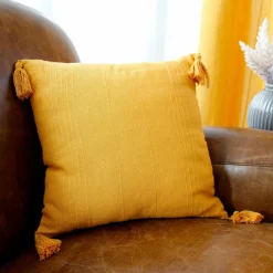 ENJOY HOME Coussin carré coton recyclé (40 x 40 cm) Bombay Jaune moutarde Hot