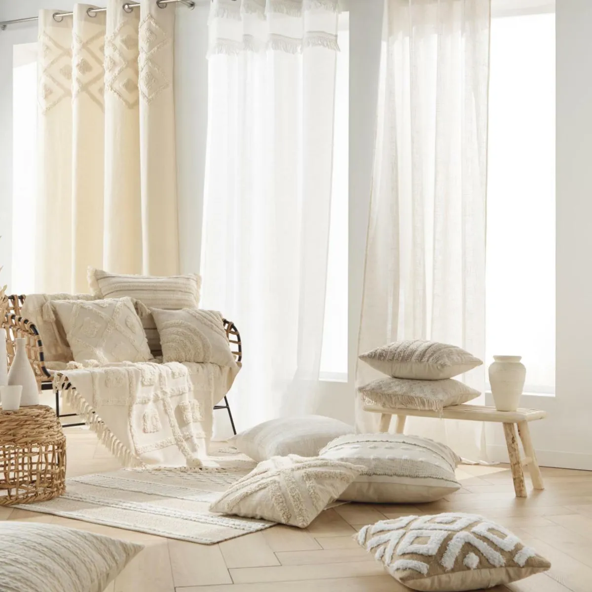 douceur d'intu017drieur Coussin carré coton tissé (60 x 60 cm) Atlas Beige Discount