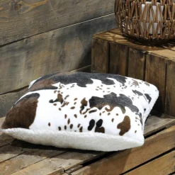 LOVELY CASA Coussin carré fausse fourrure (45 x 45 cm) Vache Brun Marron New
