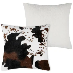 LOVELY CASA Coussin carré fausse fourrure (45 x 45 cm) Vache Brun Marron New