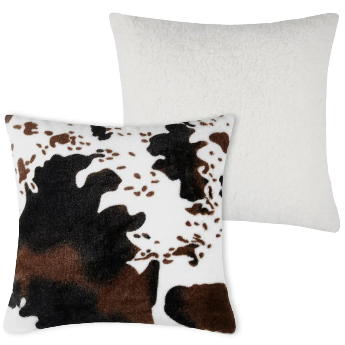 LOVELY CASA Coussin carré fausse fourrure (45 x 45 cm) Vache Brun Marron New