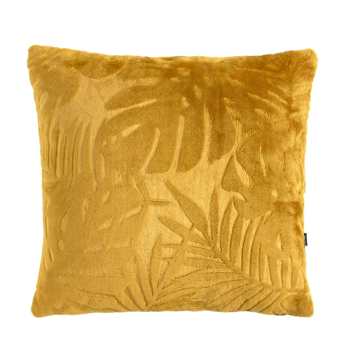 EMINZA Coussin carré flanelle (45 x 45 cm) Flore Jaune moutarde Hot