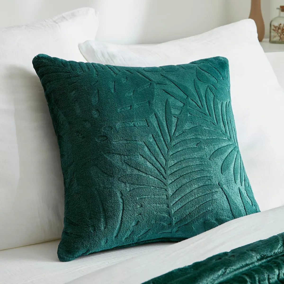 EMINZA Coussin carré flanelle (45 x 45 cm) Flore Vert Sale
