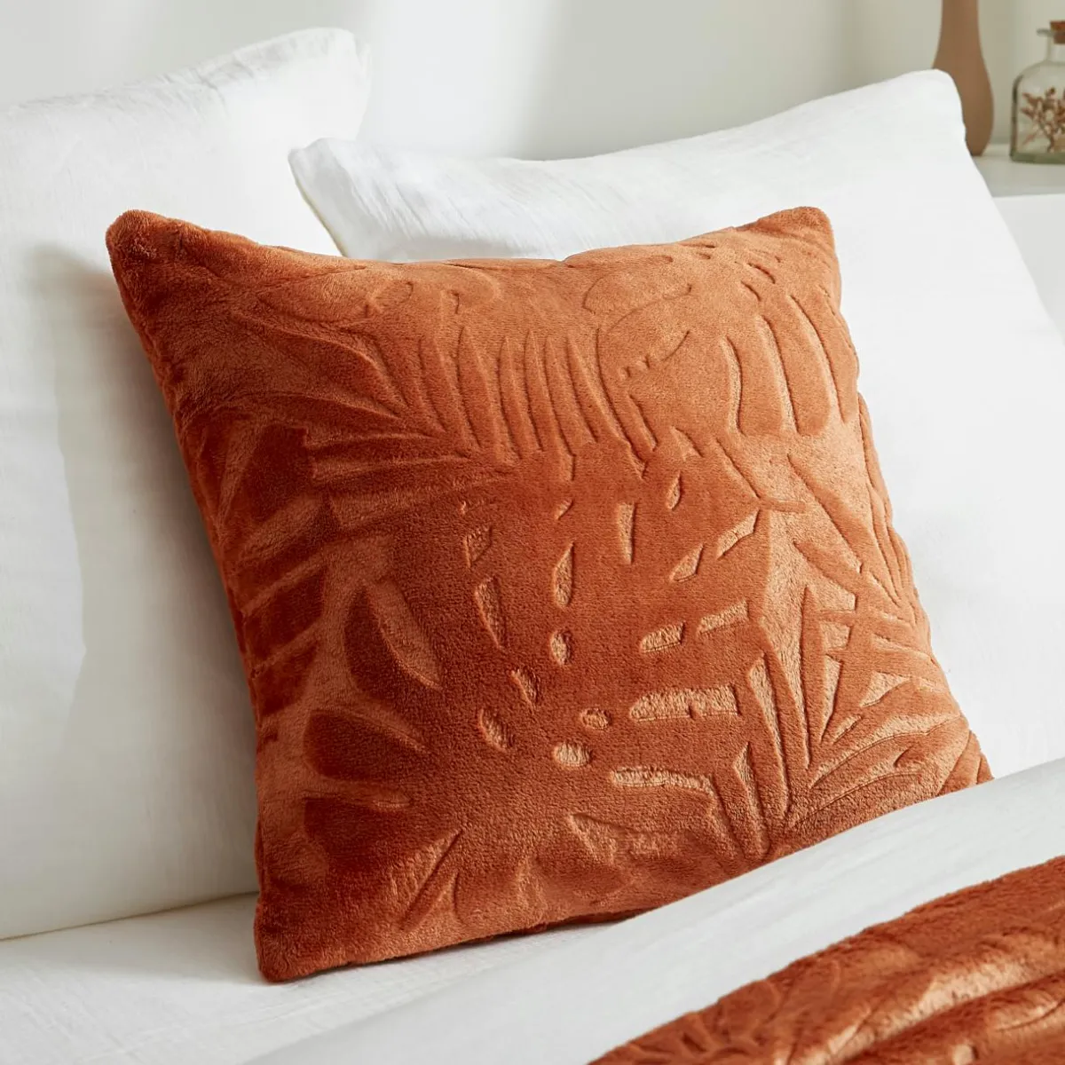 EMINZA Coussin carré flanelle (45 x 45 cm) Flore Cuivre New
