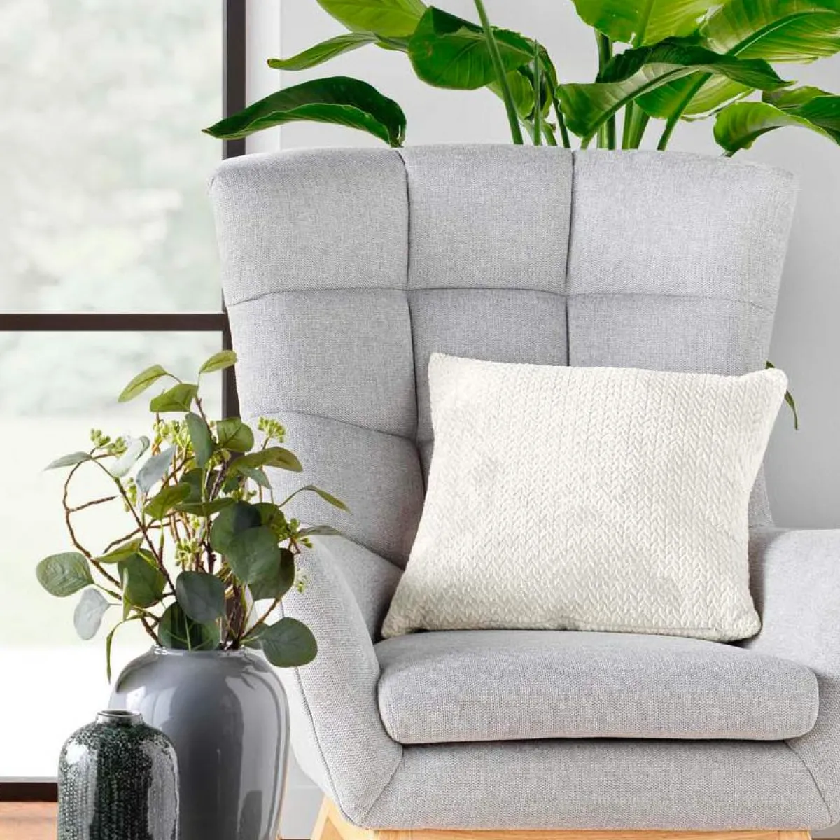 douceur d'intu017drieur Coussin carré flanelle relief (45 x 45 cm) Flanela Écru Ecru Hot