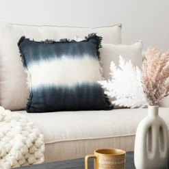 Atmosphera, cru017dateur d'intu017drieur Coussin carré franges (40 x 40 cm) Inuit Dream Bleu Discount