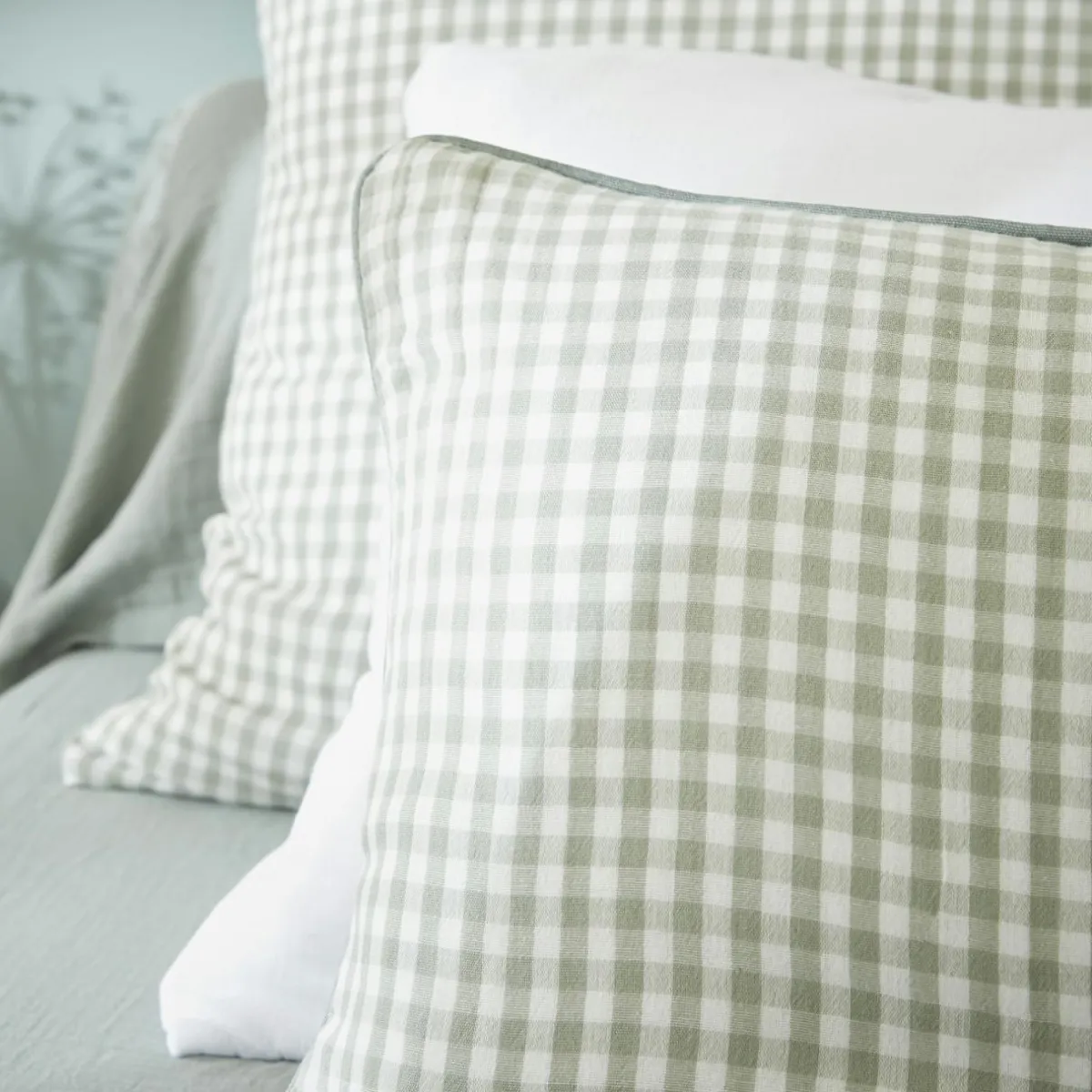 EMINZA Coussin carré gaze de coton (45 x 45 cm) Gaïa vichy Vert Eucalyptus Hot