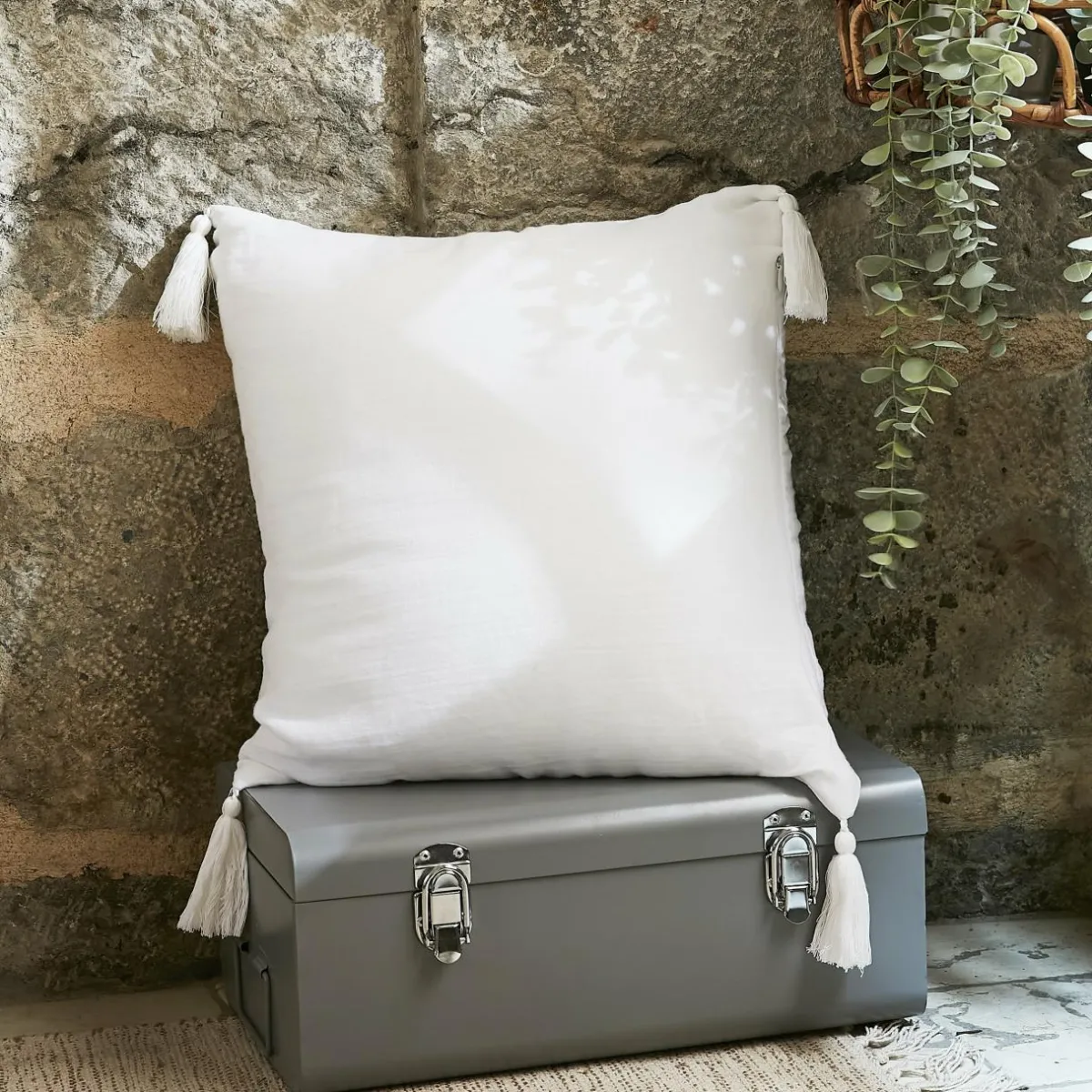 EMINZA Coussin carré gaze de coton (40 x 40 cm) Gaïa chantilly Blanc Sale