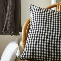 EMINZA Coussin carré gaze de coton (45 x 45 cm) Gaïa vichy Noir Clearance