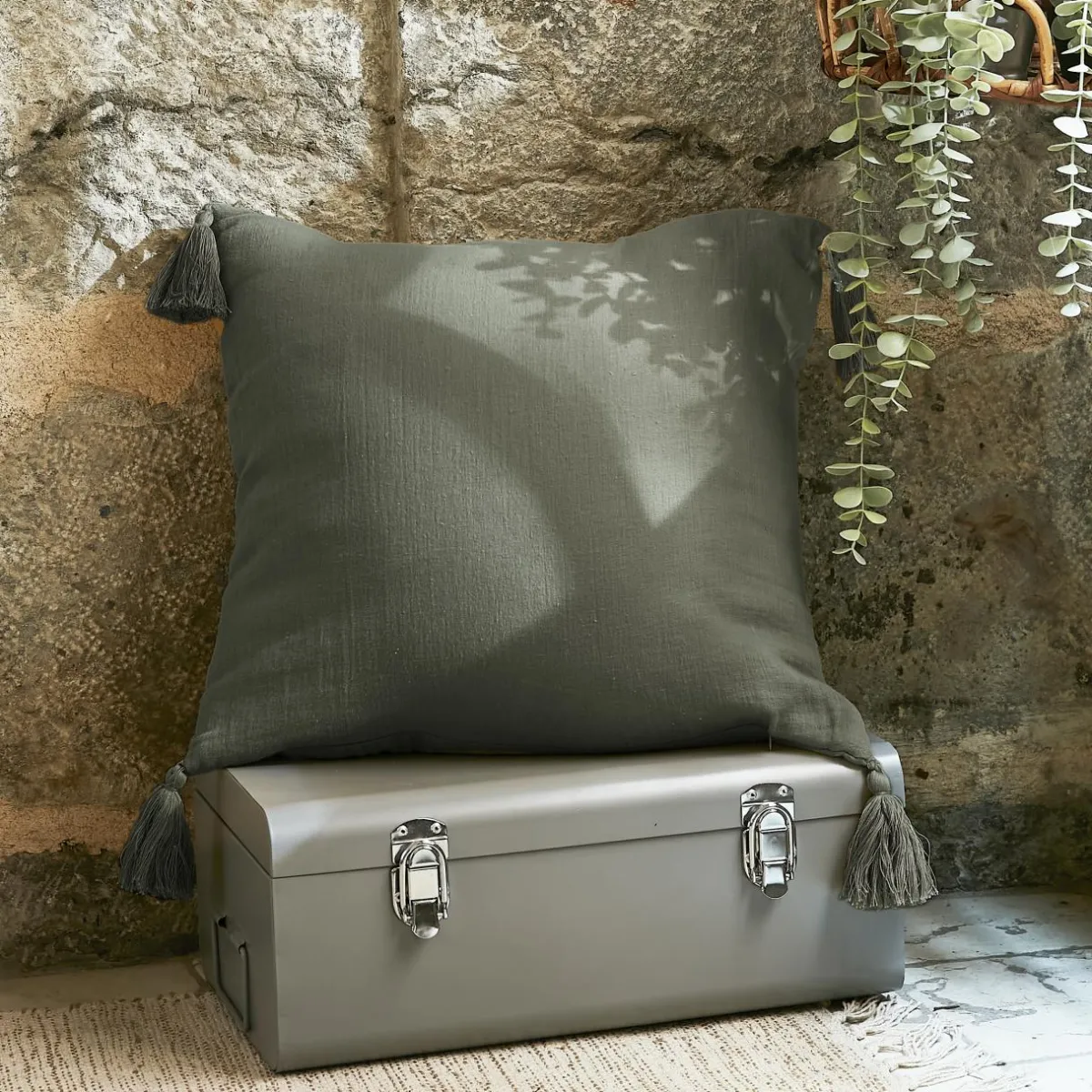EMINZA Coussin carré gaze de coton (40 x 40 cm) Gaïa Vert romarin Sale