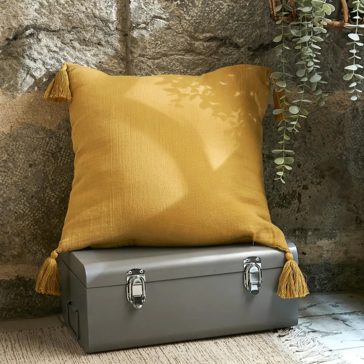 EMINZA Coussin carré gaze de coton (40 x 40 cm) Gaïa Jaune safran Clearance