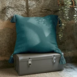 EMINZA Coussin carré gaze de coton (40 x 40 cm) Gaïa Bleu canard New