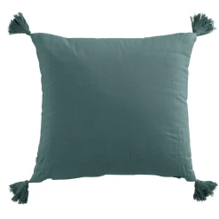 EMINZA Coussin carré gaze de coton (40 x 40 cm) Gaïa Bleu canard New