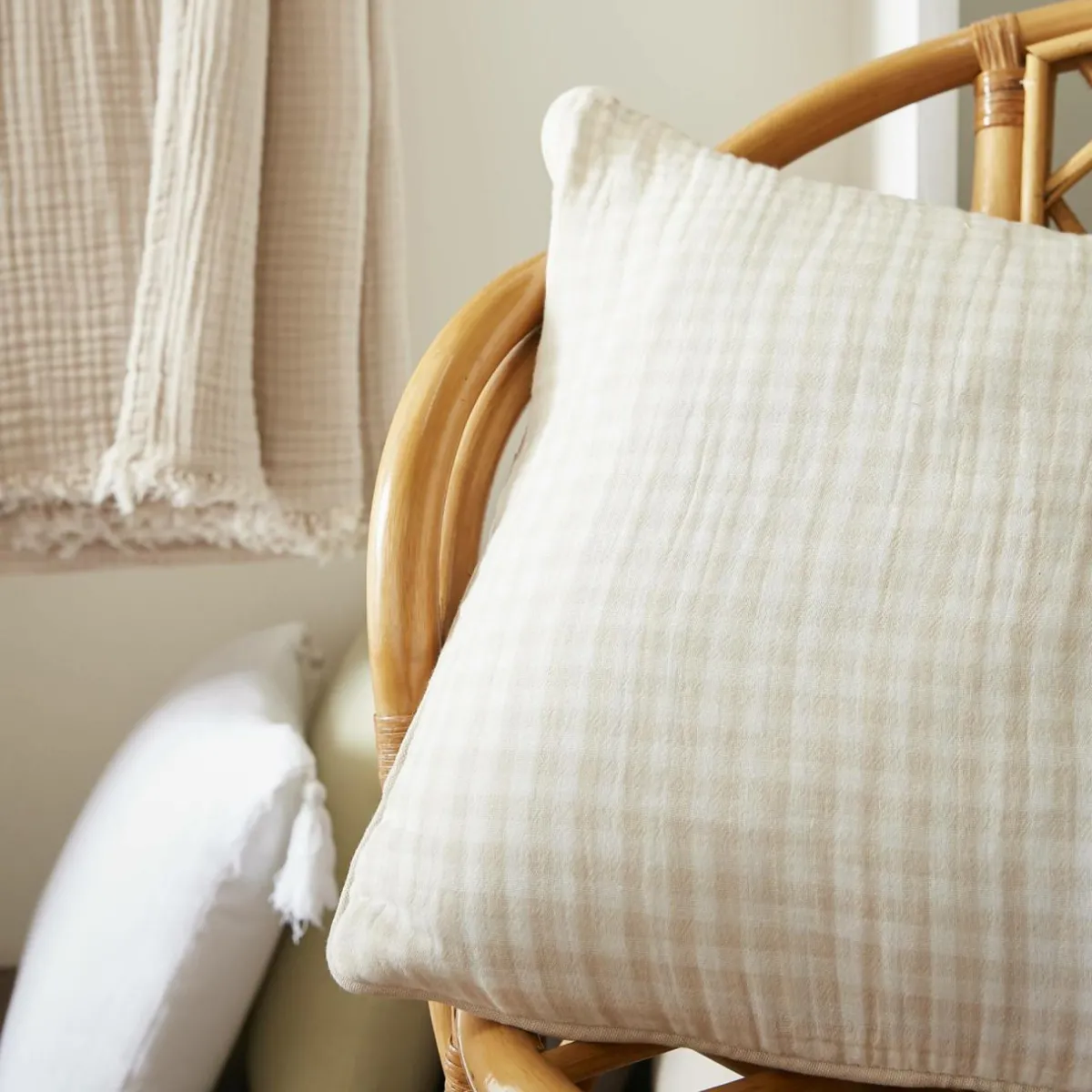 EMINZA Coussin carré gaze de coton (45 x 45 cm) Gaïa vichy Beige