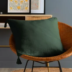 EMINZA Coussin carré gaze de coton (60 x 60 cm) Gaïa Vert sapin Online