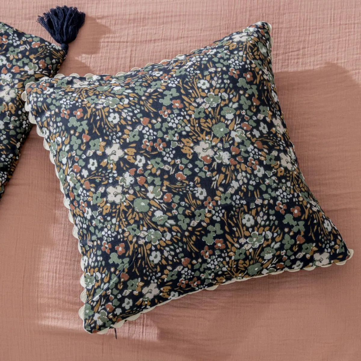 EMINZA Coussin carré gaze de coton (40 x 40 cm) Constance Bleu nuit Sale