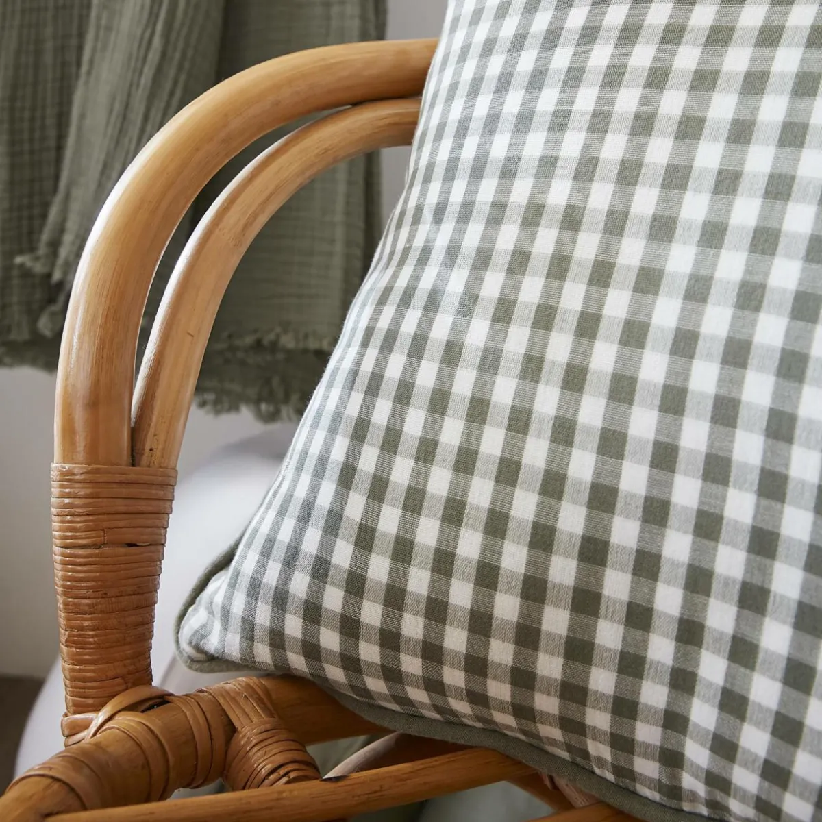 EMINZA Coussin carré gaze de coton (45 x 45 cm) Gaïa vichy Vert romarin Hot