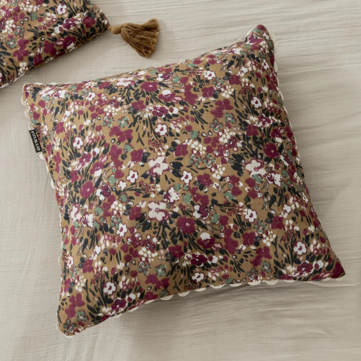 EMINZA Coussin carré gaze de coton (40 x 40 cm) Constance Camel New