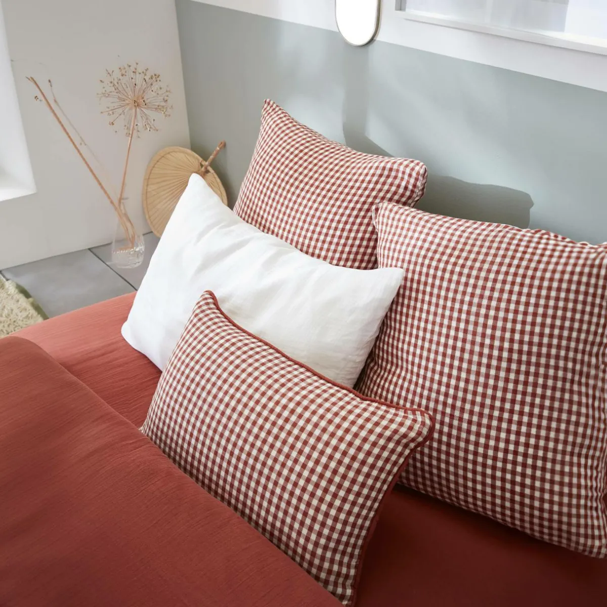 EMINZA Coussin carré gaze de coton (45 x 45 cm) Gaïa vichy Terracotta New