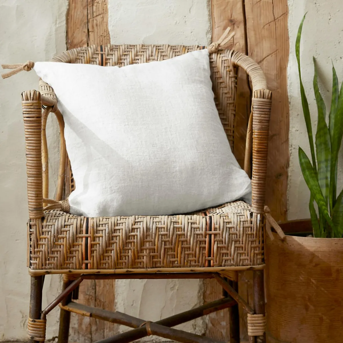 EMINZA Coussin carré lin lavé (45 cm) Louise Blanc