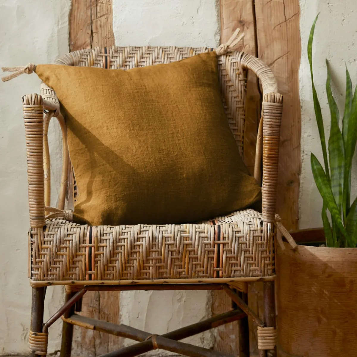 EMINZA Coussin carré lin lavé (45 cm) Louise Caramel Discount