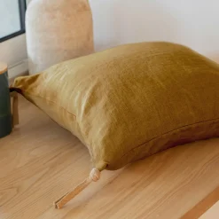 EMINZA Coussin carré lin lavé (45 cm) Louise Caramel Discount