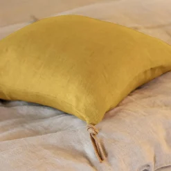 EMINZA Coussin carré lin lavé (45 cm) Louise Jaune moutarde Outlet