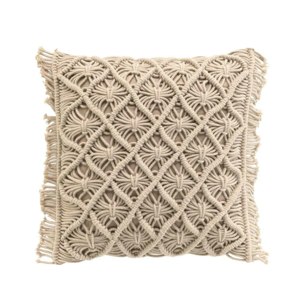 douceur d'intu017drieur Coussin carré macramé (40 x 40 cm) Indy Taupe Discount