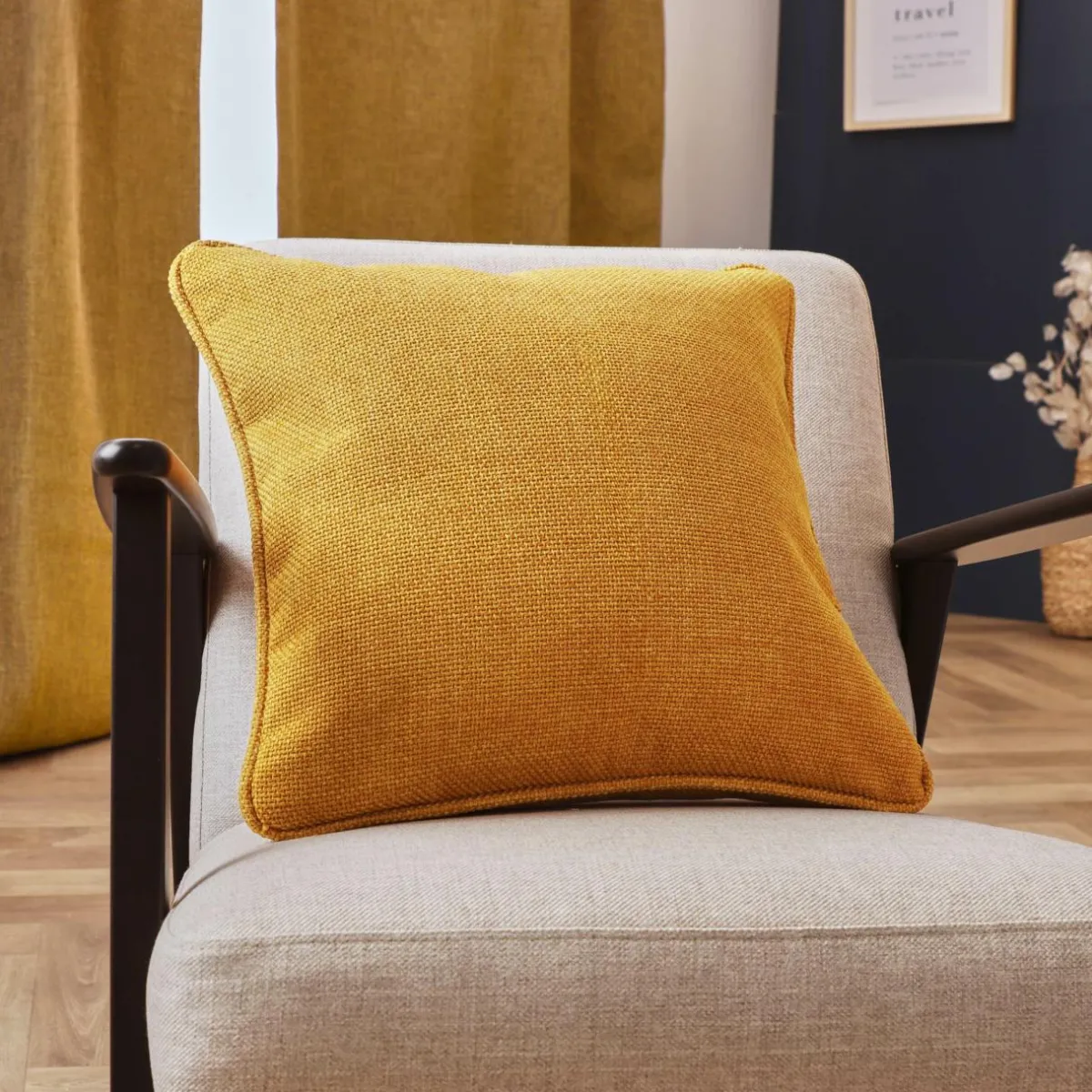 EMINZA Coussin carré tissé (45 x 45 cm) Alba Jaune moutarde Online